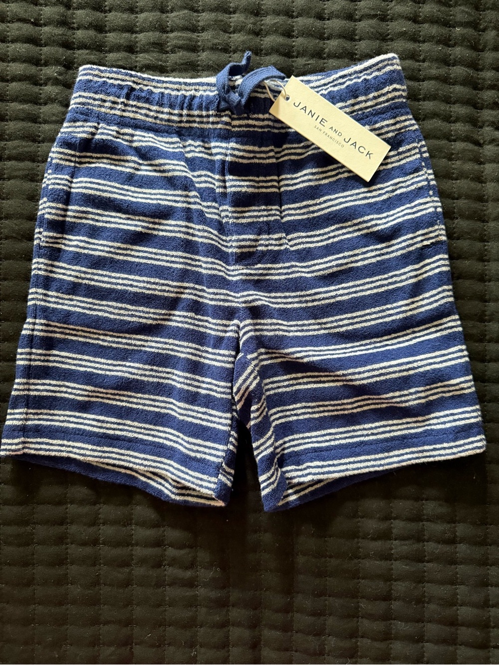 Janie and Jack Navy and White Striped Terry Shorts